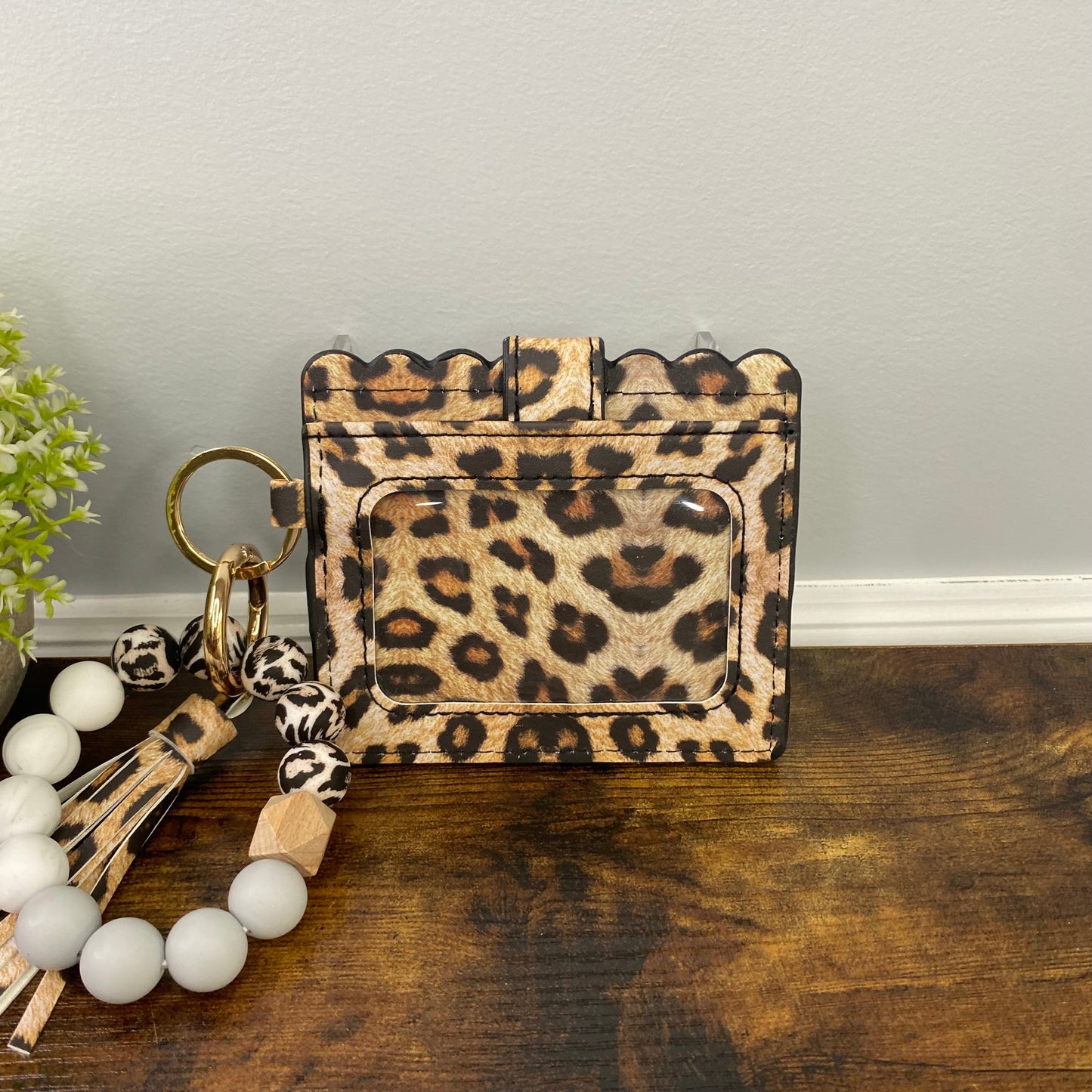 Silicone Bracelet Keychain Card Holder - Faux Leather Animal Print