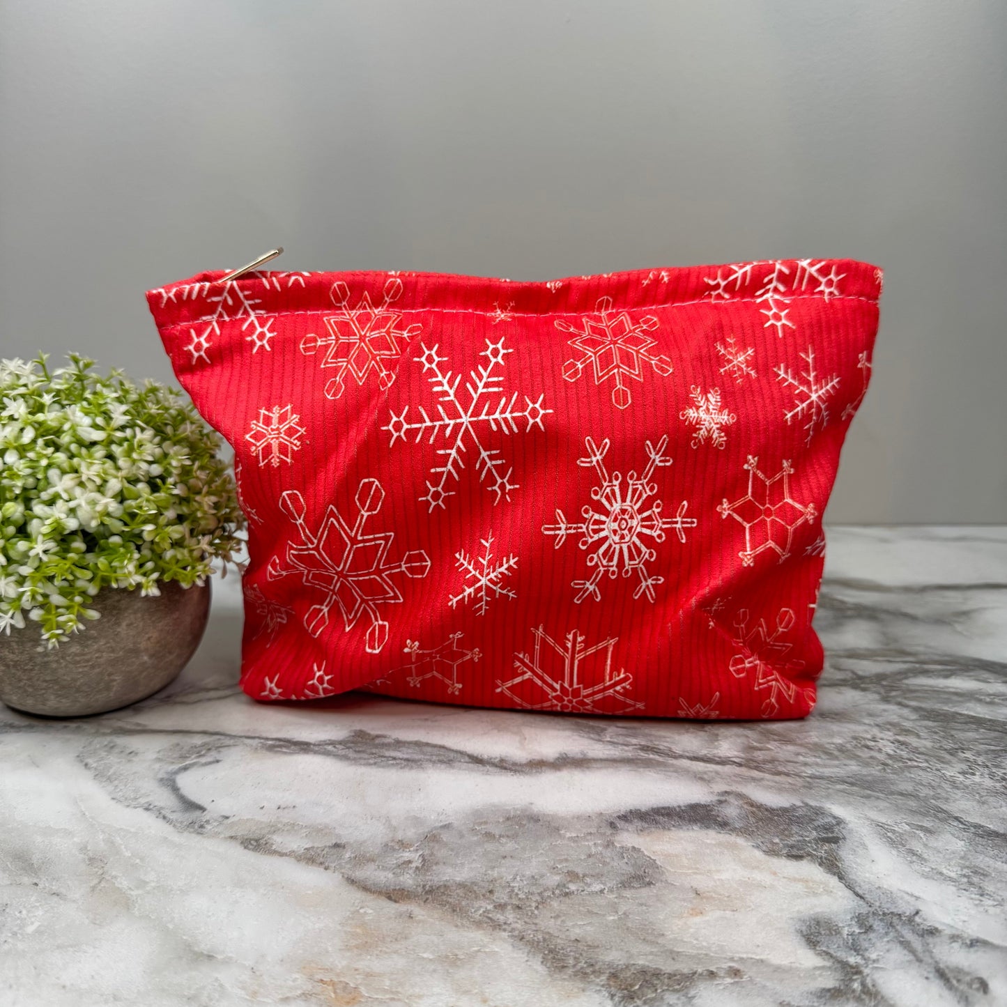 Corduroy Zip Pouch Gift Set - Christmas Snowflake Red