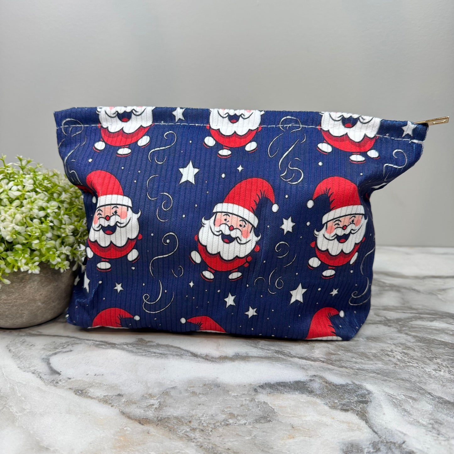 Corduroy Zip Pouch Gift Set - Christmas Santa Blue