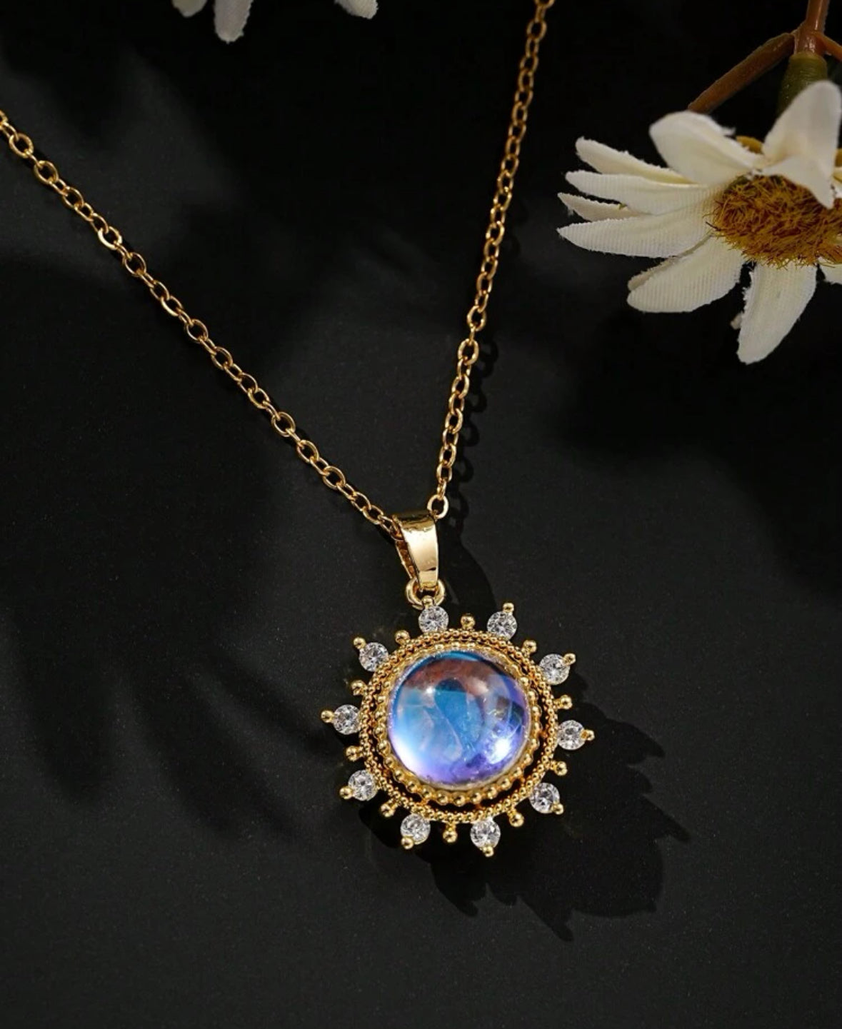 Necklace - Crystal Sunflower w/Moonstone