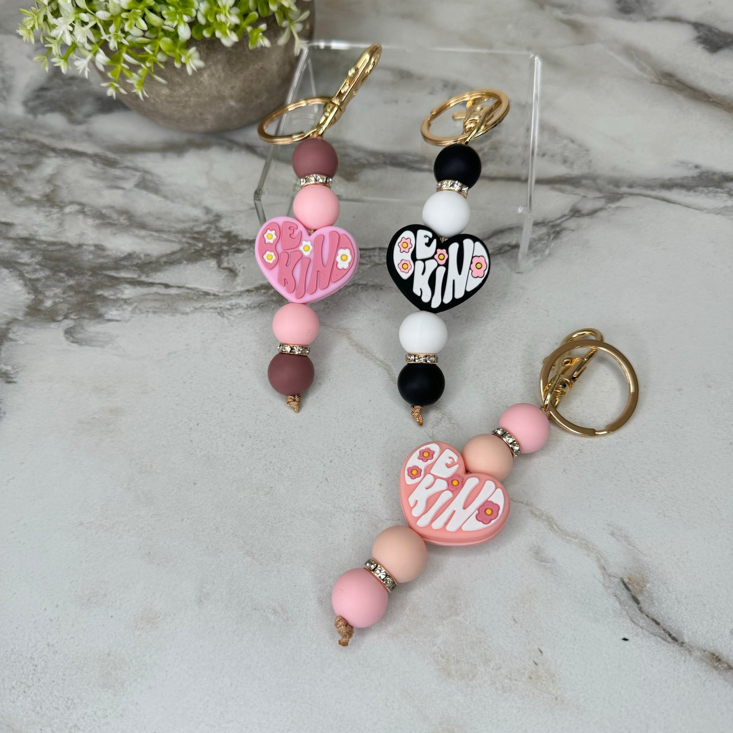 Keychain - Silicone Bead - Be Kind, Light Pink