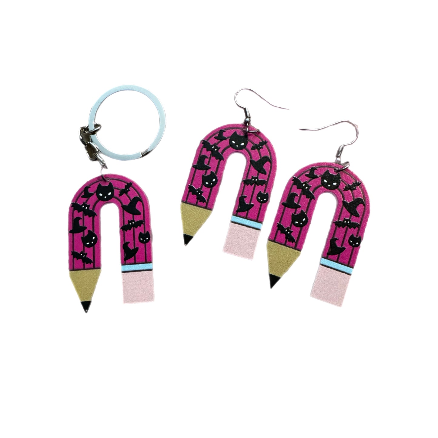 Halloween Rainbow Pencil Earrings & Keychain Set