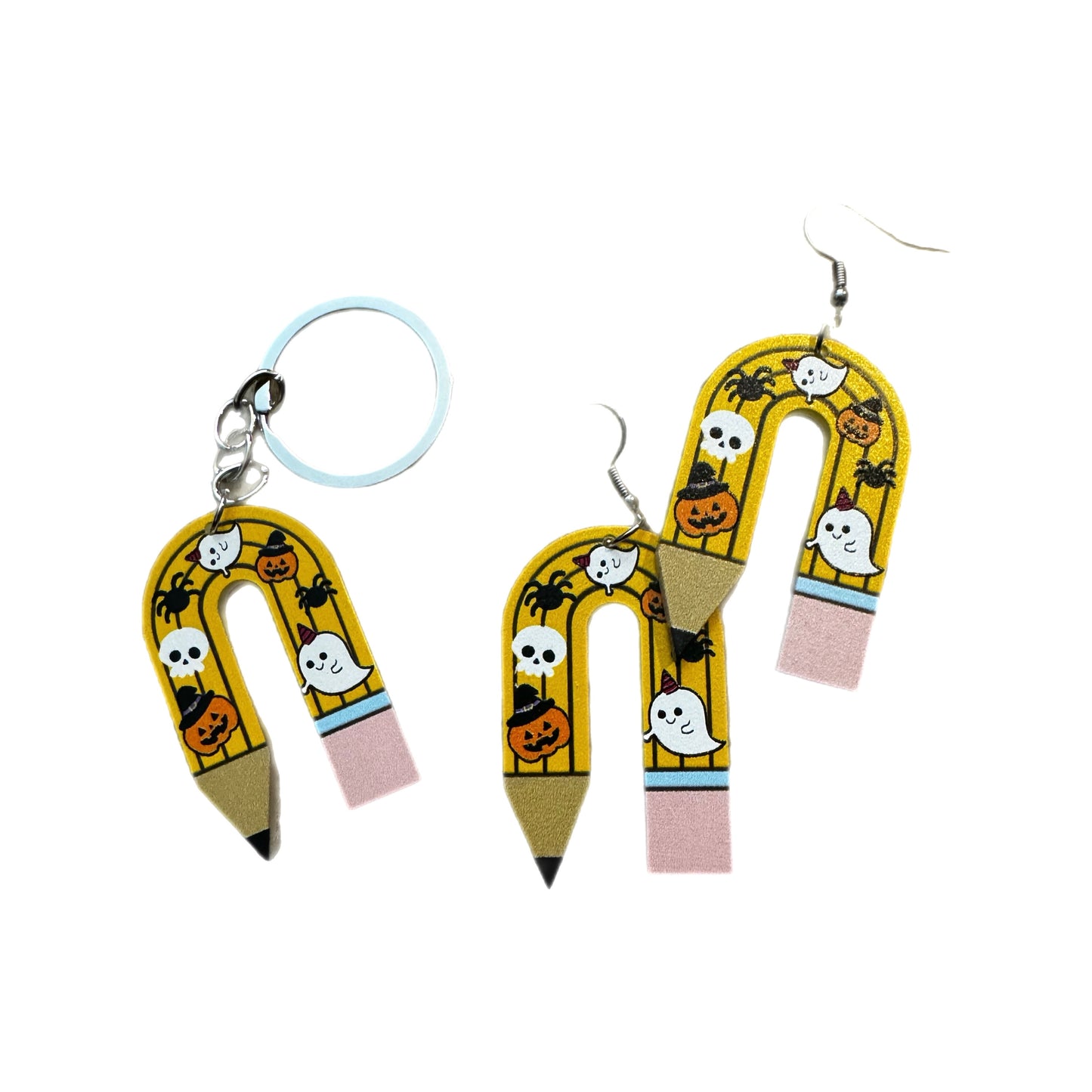 Halloween Rainbow Pencil Earrings & Keychain Set