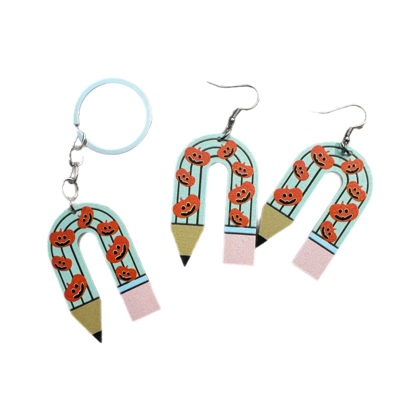Halloween Rainbow Pencil Earrings & Keychain Set