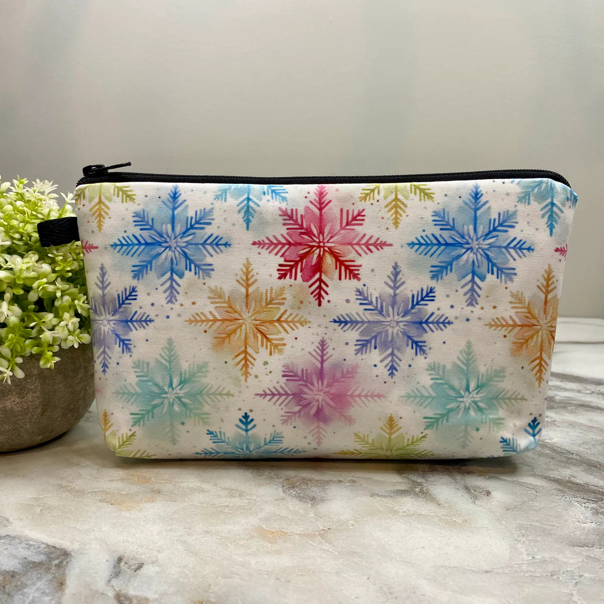 Pouch & Coin Purse Set - Snow Flakes on White