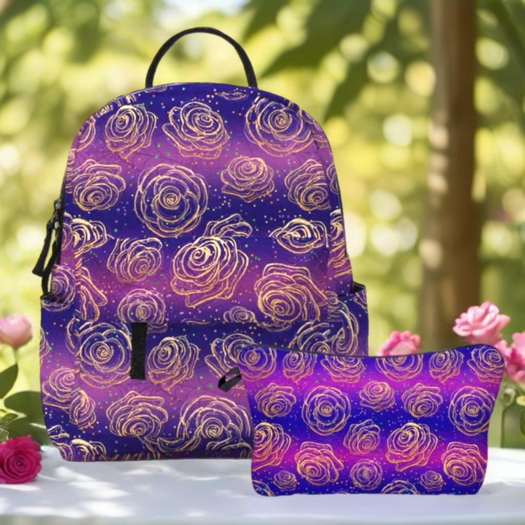 Mini Backpack & Pouch Set - Purple Roses