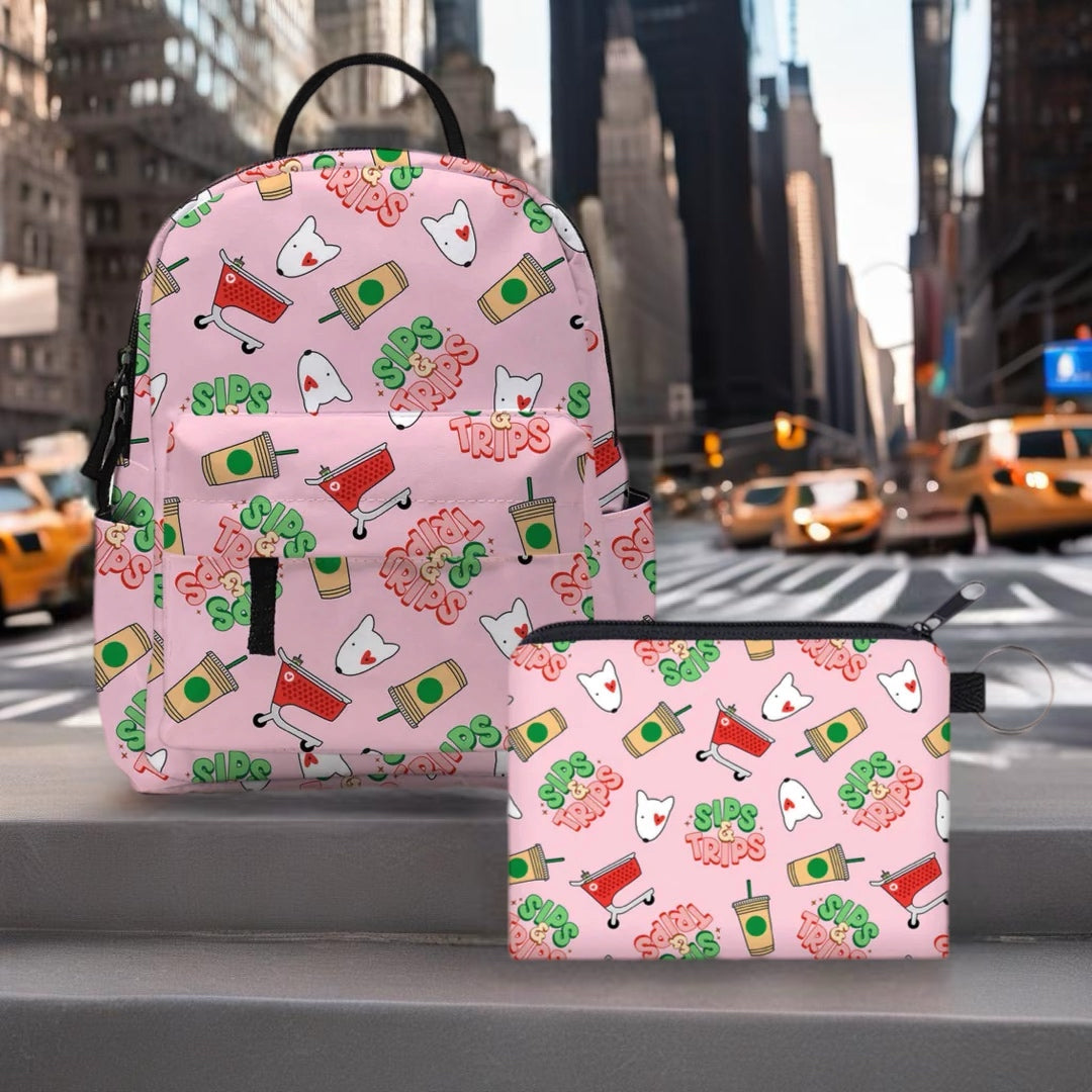 Mini Backpack & Coin Purse Set - Sips & Trips