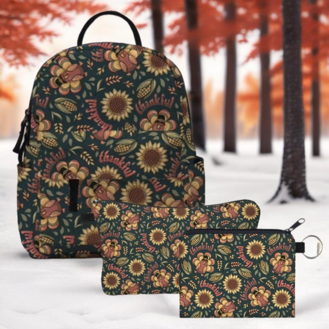 Mini Backpack, Pouch & Coin Purse Set - Thankful Turkey