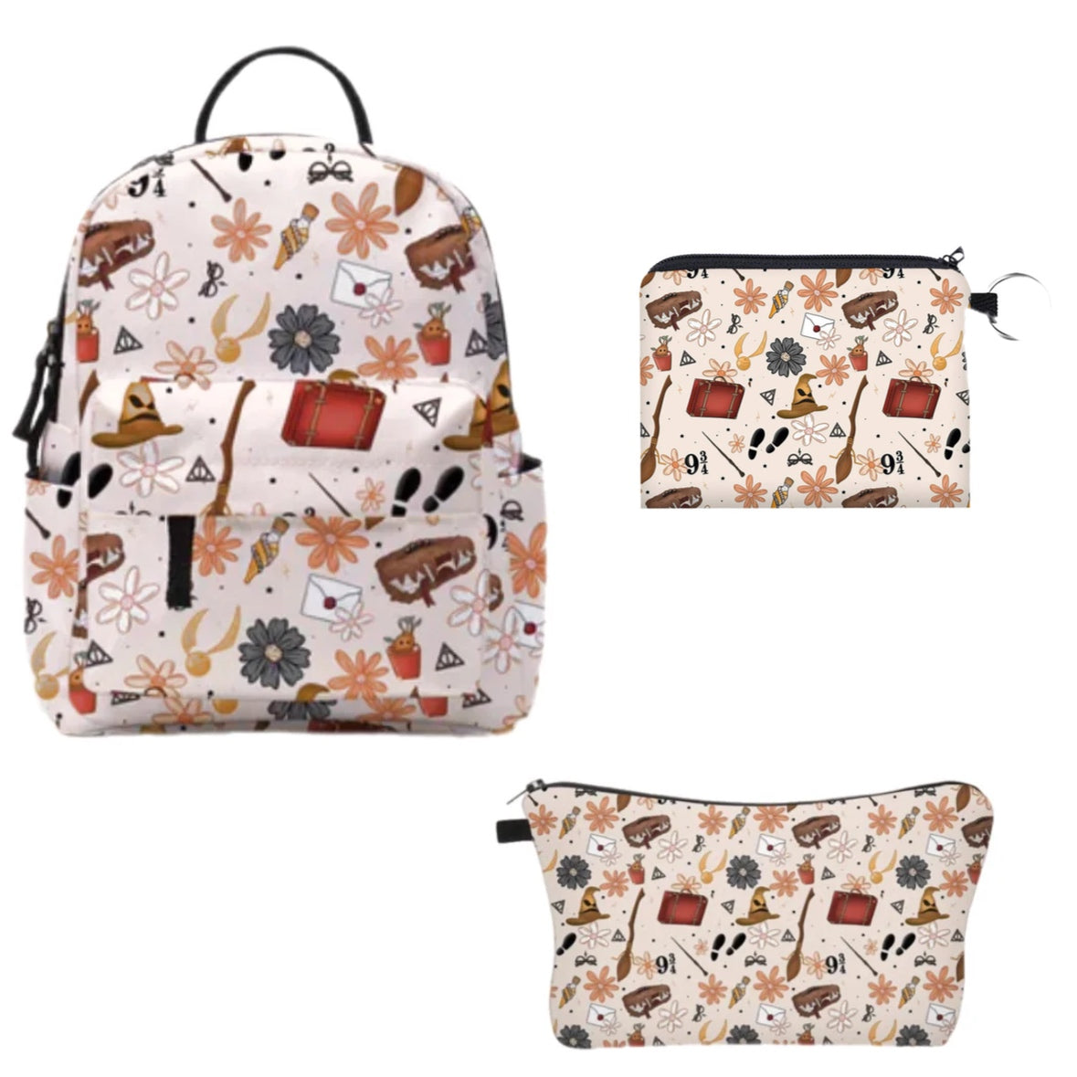 Mini Backpack, Pouch & Coin Purse Set - Magic Floral Suitcase