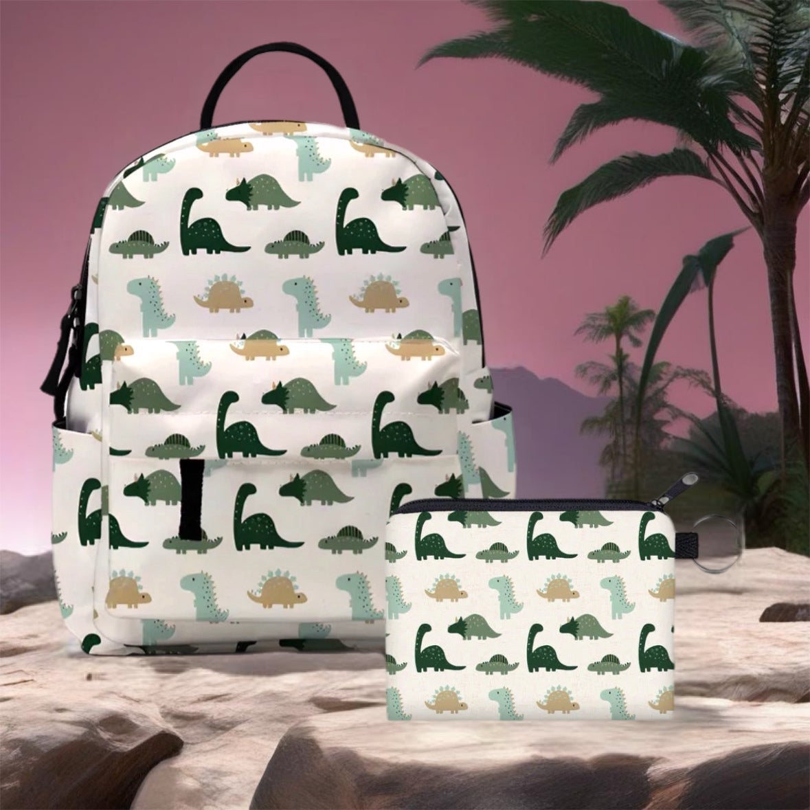 Mini Backpack & Coin Purse Set - Green Dino
