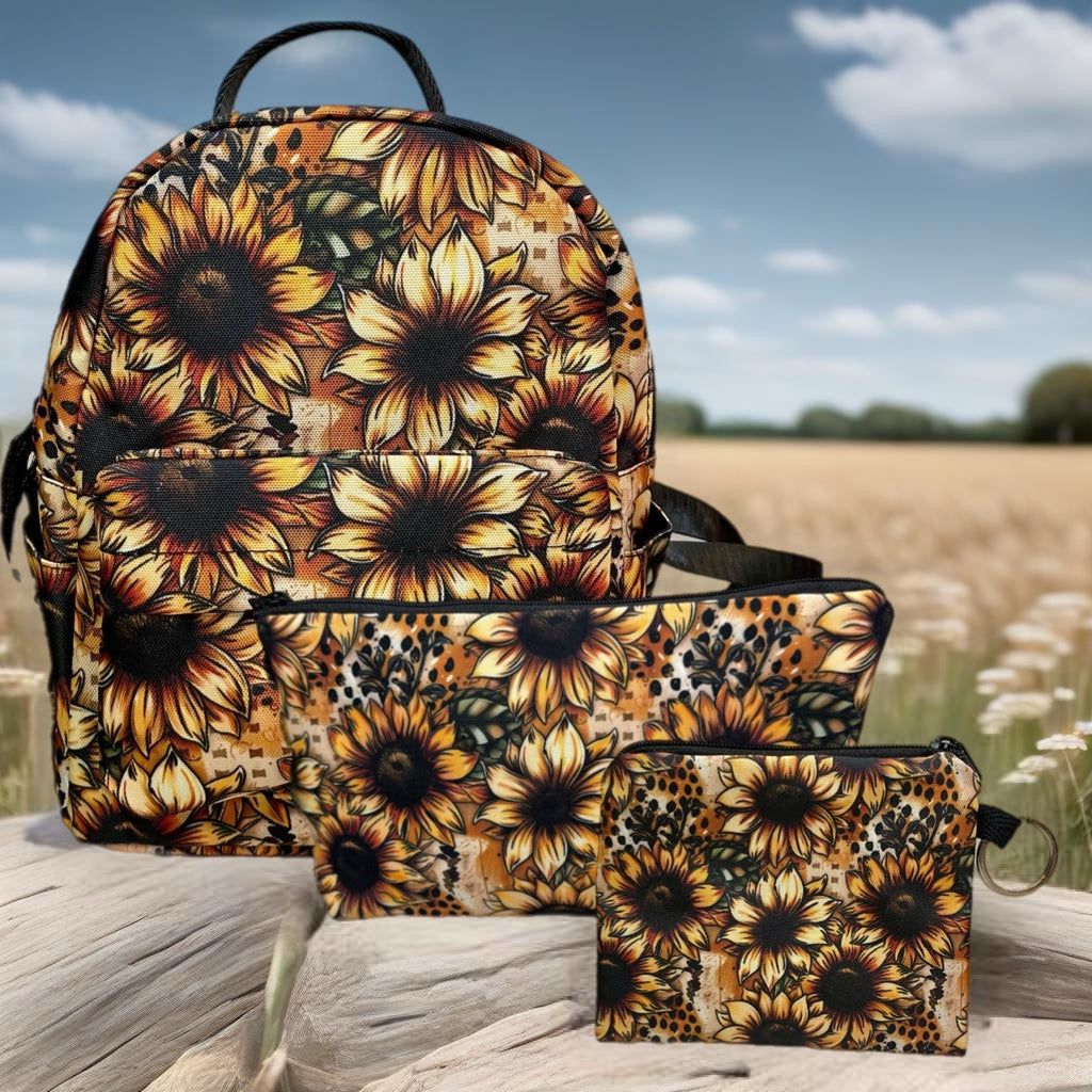 Mini Backpack, Pouch & Coin Purse Set - Sunflower Dot