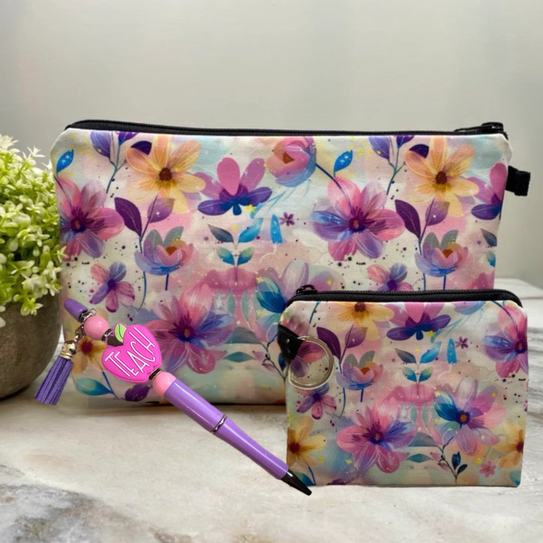 Pouch & Coin Purse Set - Pastel Pink Floral