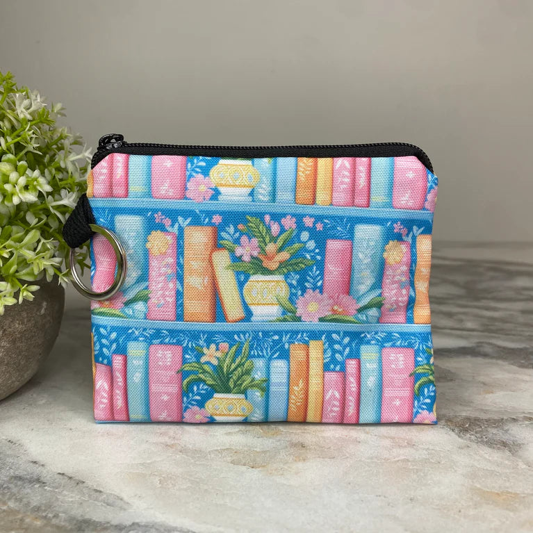 4-Piece Pouch Set - Book Floral Pastels on Blue