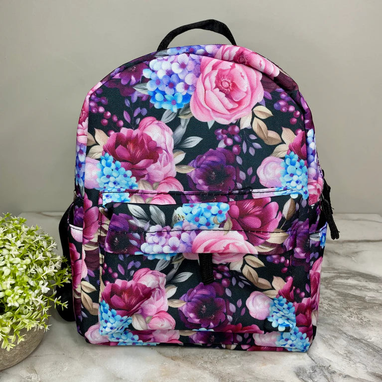 Mini Backpack & XL Pouch Set - Floral Purple Blue Pink