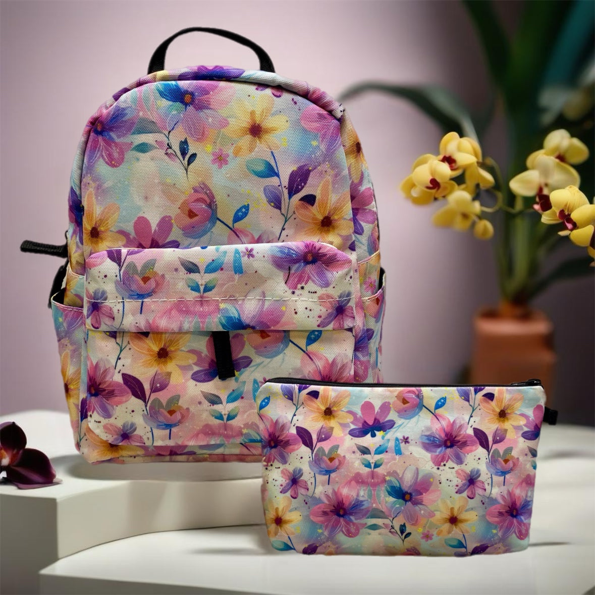 Mini Backpack & Pouch Set - Pastel Pink Floral