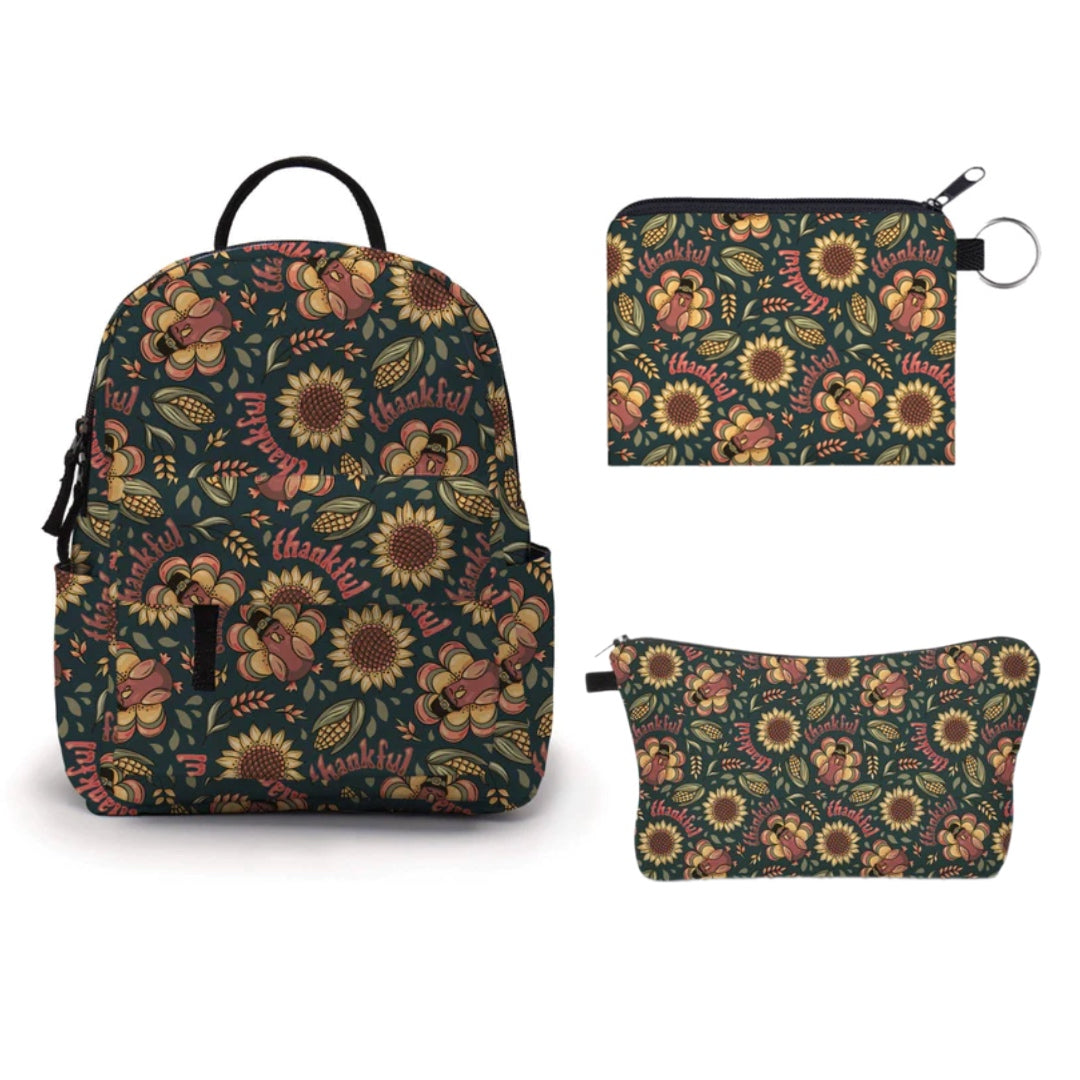 Mini Backpack, Pouch & Coin Purse Set - Thankful Turkey