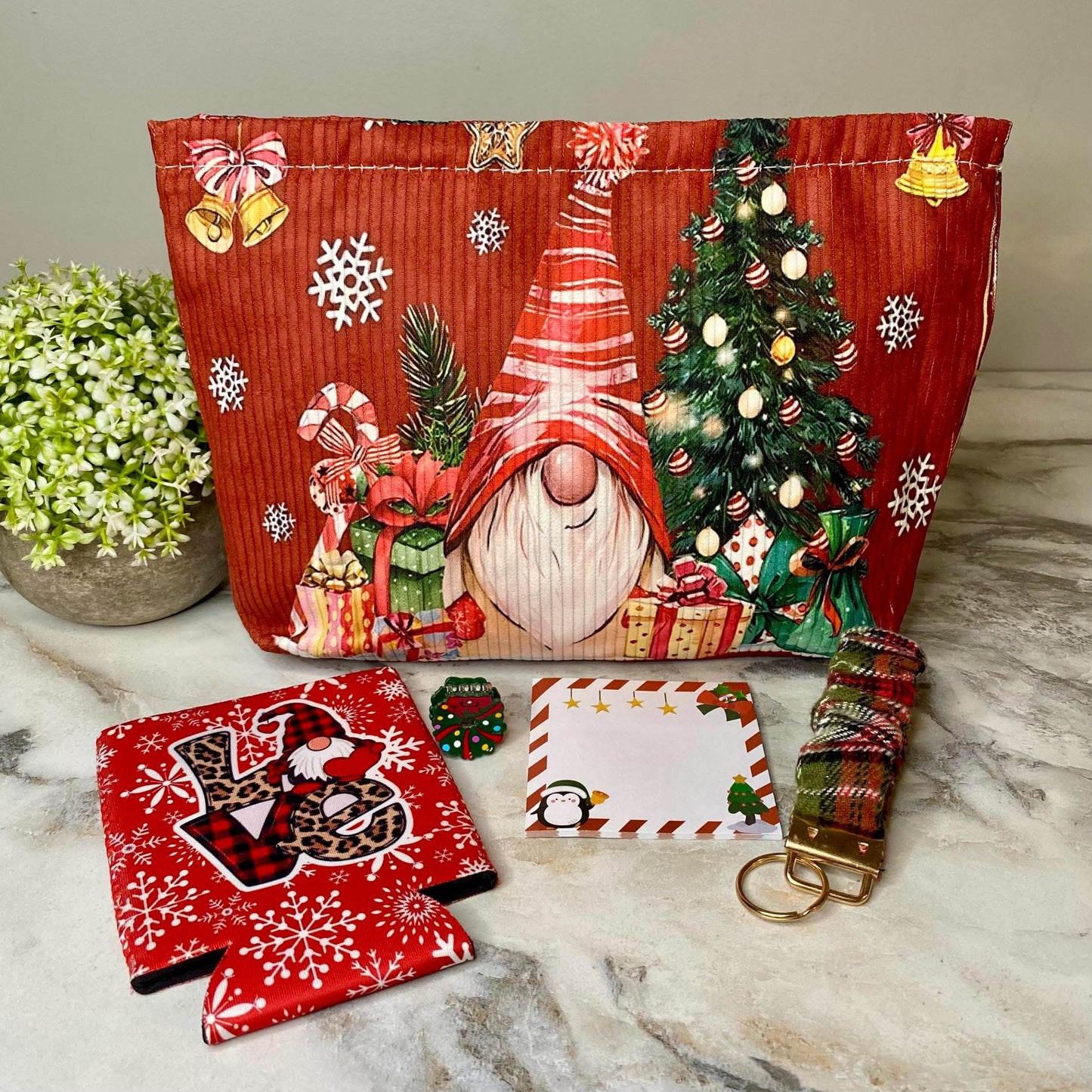 Corduroy Zip Pouch Gift Set - Christmas Gnome Tree