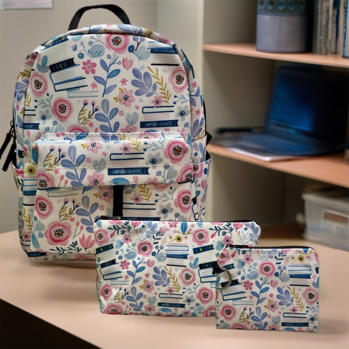 Mini Backpack & Pouch Set - Pink Floral Books