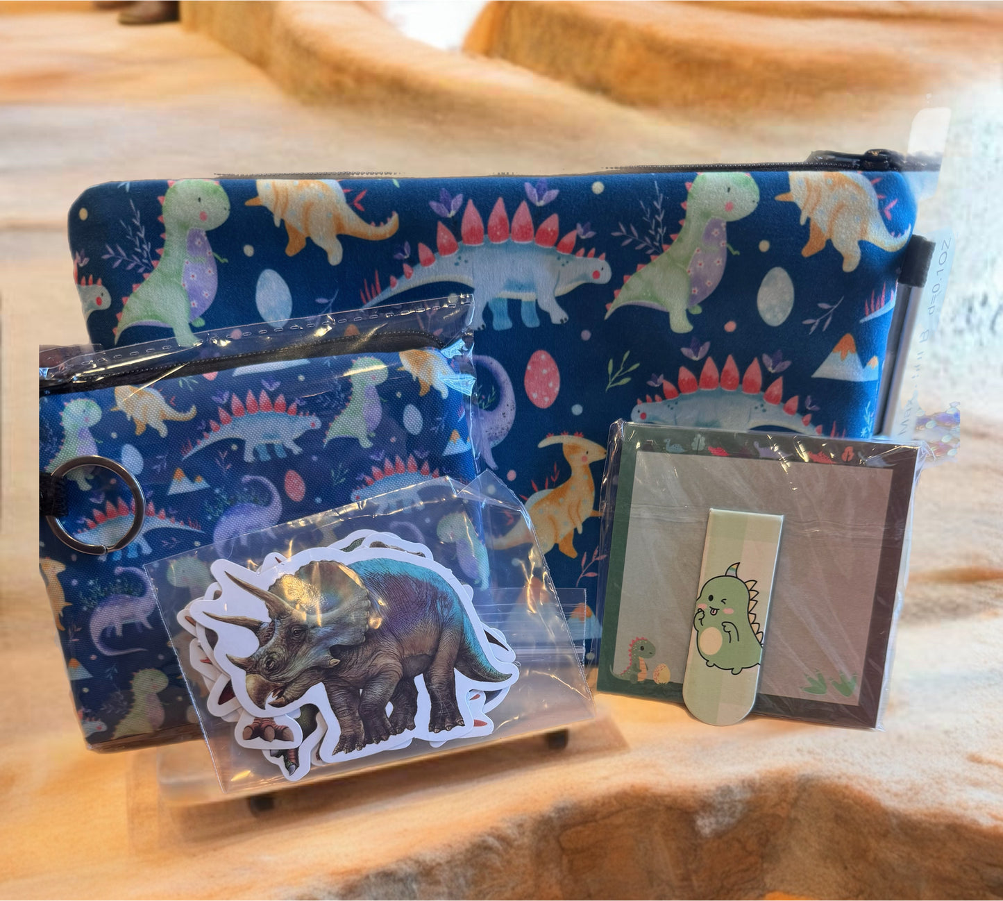 Pouch & Mini Pouch Bundled Set - Blue Dino
