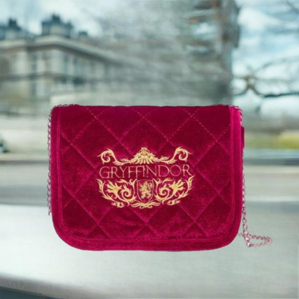 Quilted & Embroidered Purse with Chain Strap - Red