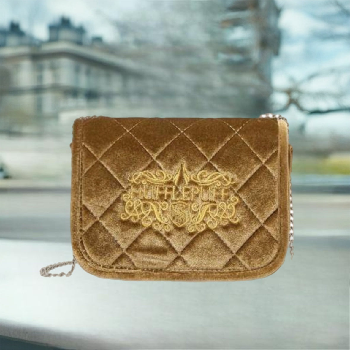Quilted & Embroidered Purse with Chain Strap - Honey