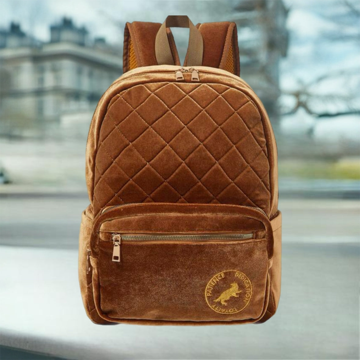Quilted & Embroidery Fashion Backpack - Honey Brown