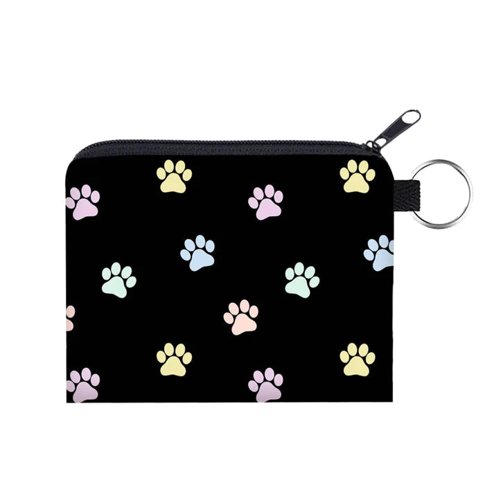 Card & Coin Pouch - Paws Pastel on Black