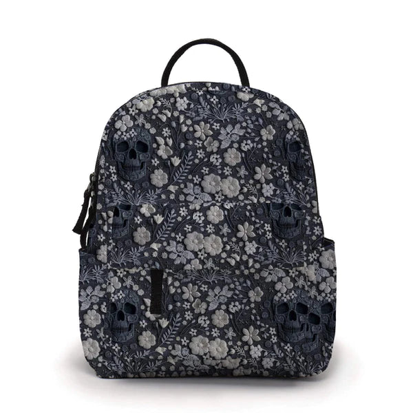 Mini Backpack, Pouch & Coin Purse Set - Gray Skull Embroidery