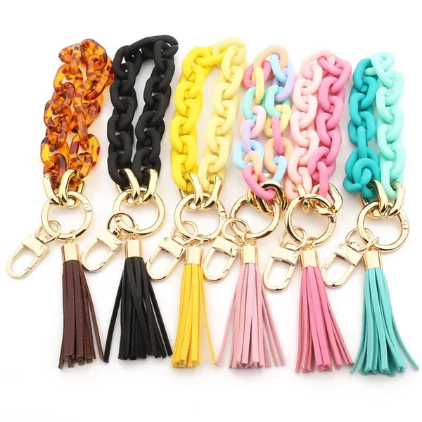 Small Link Keychain Bracelet w/Tassel