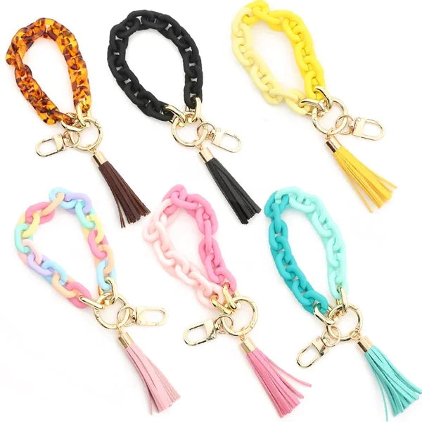 Small Link Keychain Bracelet w/Tassel