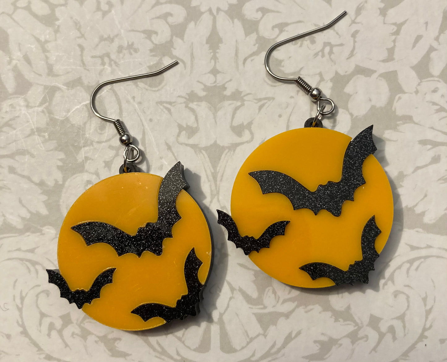 Halloween Moon & Bats - orange