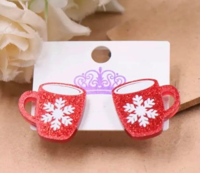 Earrings - Snowflake Mug Acrylic Shimmer