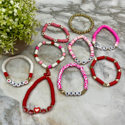 Bracelet - Clay + Bead - Love Red & Pink Mix