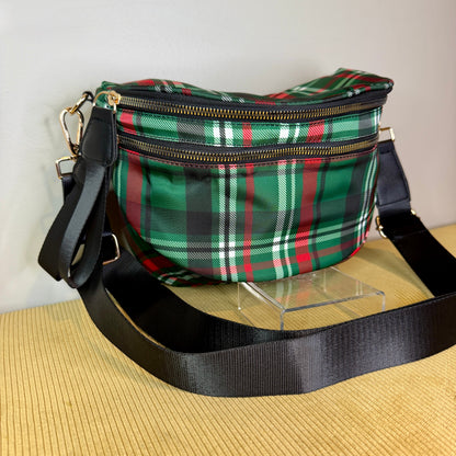 The Roni Nylon Crossbody - Green Plaid