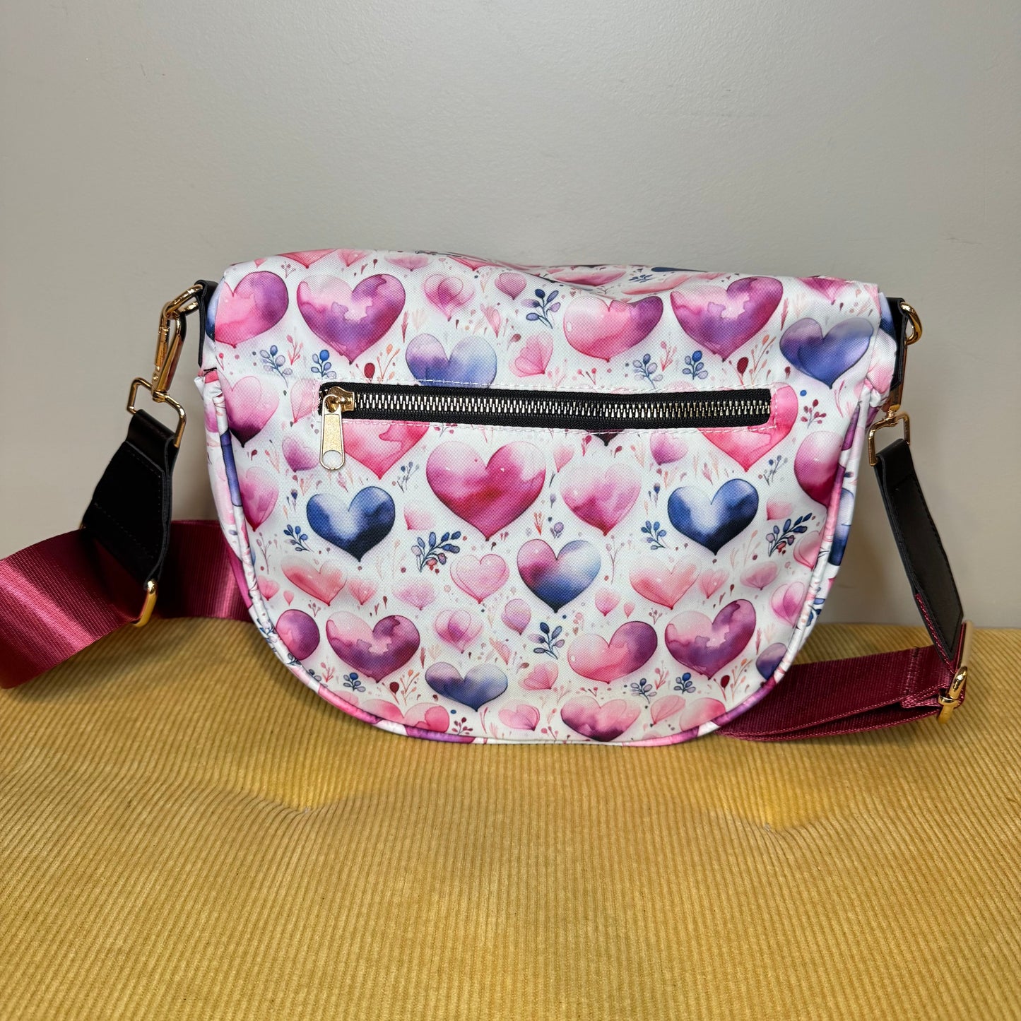 The Roni Nylon Crossbody - Pink Purple Hearts