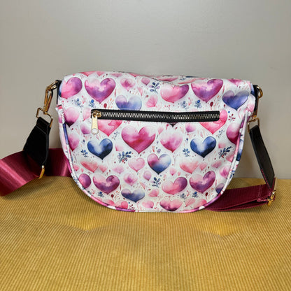 The Roni Nylon Crossbody - Pink Purple Hearts