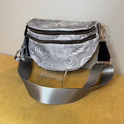 The Roni Nylon Crossbody - Grey Swirl Roses