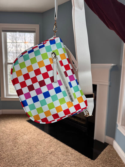 The Roni Nylon Crossbody - Checkered Colorful White