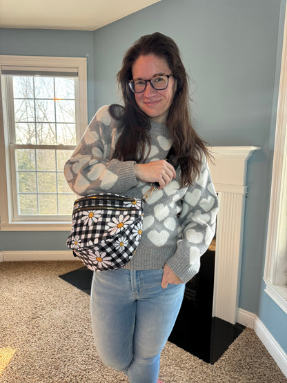 The Roni Nylon Crossbody - Black Gingham Daisy Floral