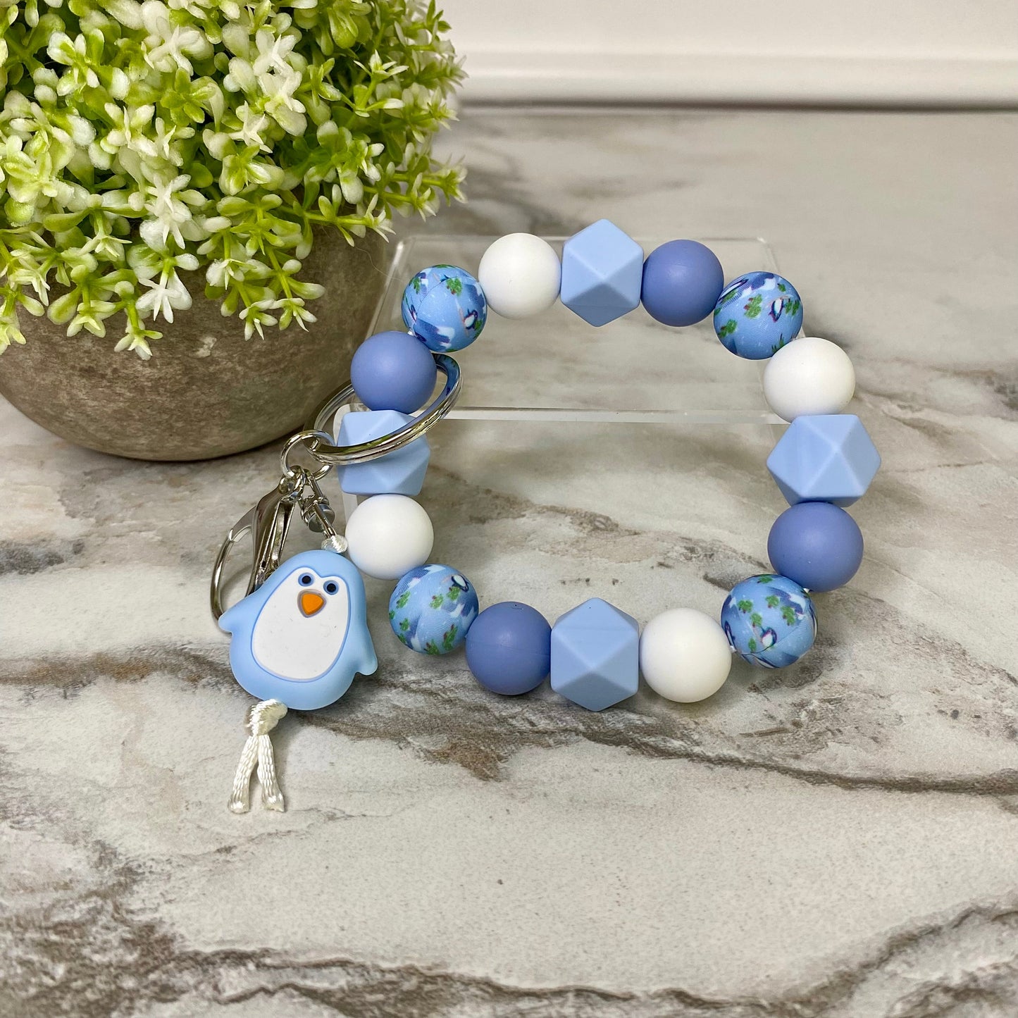 Silicone Bracelet Keychain - Blue Penguin