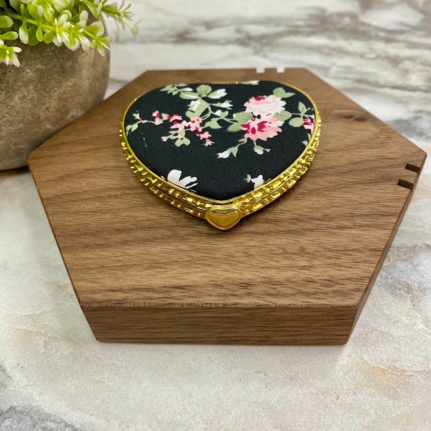 Compact Mirror - Black Floral (by shape)