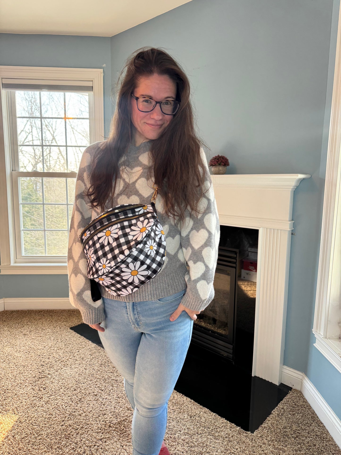 The Roni Nylon Crossbody - Black Gingham Daisy Floral