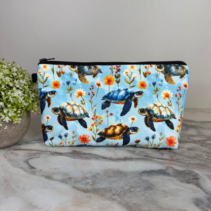Pouch - Animal Floral Turtle Blue