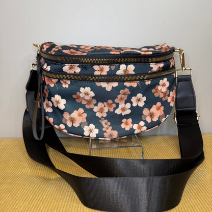 The Roni Nylon Crossbody - Floral Navy Pink Cherry Blossom