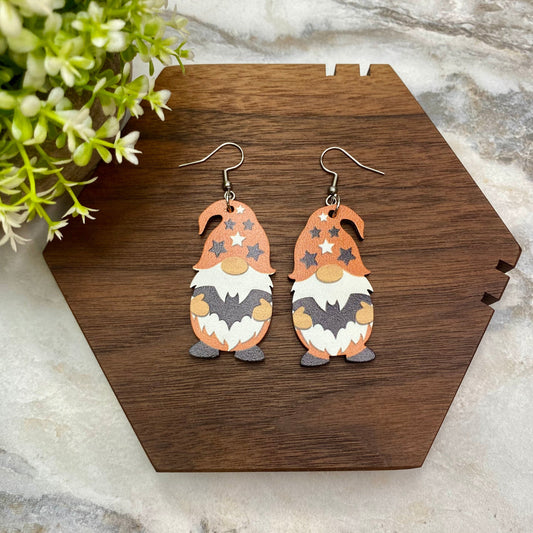 Wooden Dangle Earrings - Halloween - Gnome Bat