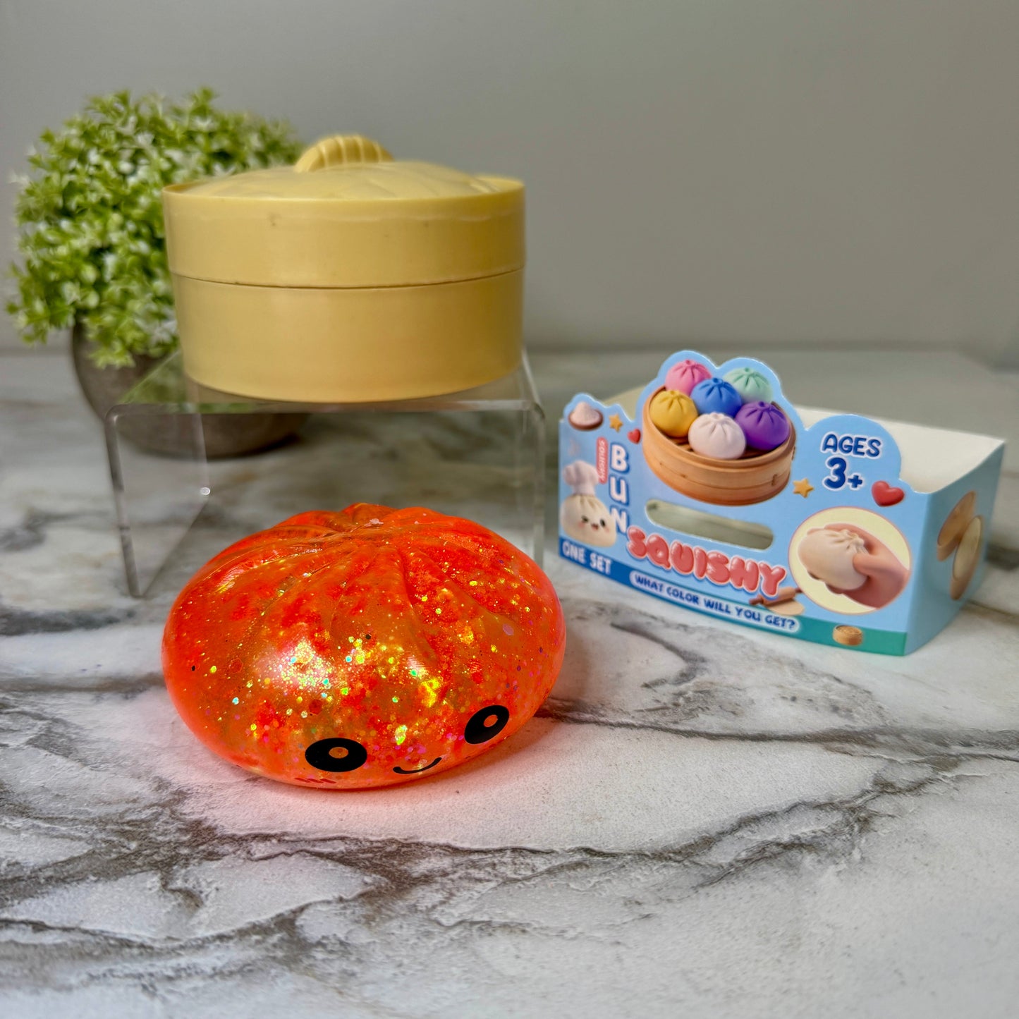 Squishy Toy - Viral Dumpling, Slow Rise Glitter - Orange