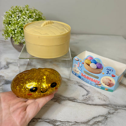 Squishy Toy - Viral Dumpling, Slow Rise Glitter - Gold