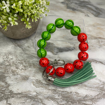 Wooden Bead Bracelet Keychain - Watermelon