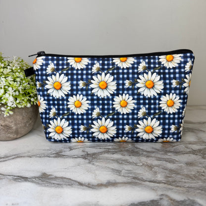 Pouch - Floral Blue Daisy Gingham