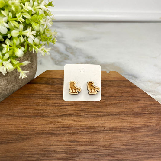 Wooden Stud Earrings - Dino